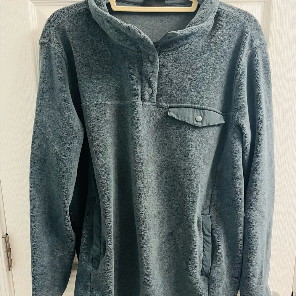 Green Fleece Pullover with Button Details